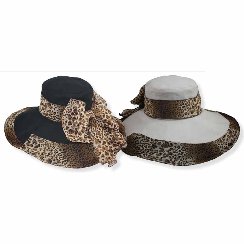 Linen Sun Hat with Animal Print Scarf - Jeanne Simmons Hats, Wide Brim Hat - SetarTrading Hats 