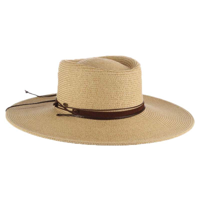 Wide Brim Gaucho Hat with Chin Cord - Scala Hats Natural