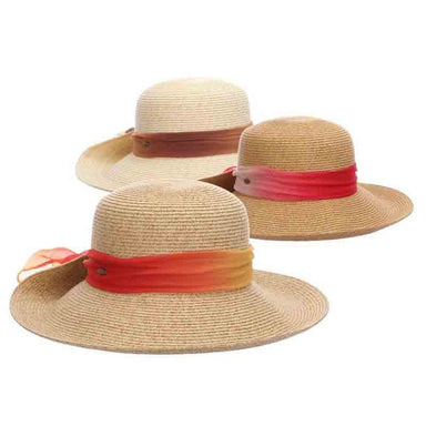 Pinned Up Brim Sun Hat with Tie Dye Chiffon Scarf - Scala Collezione Facesaver Hat Scala Hats    