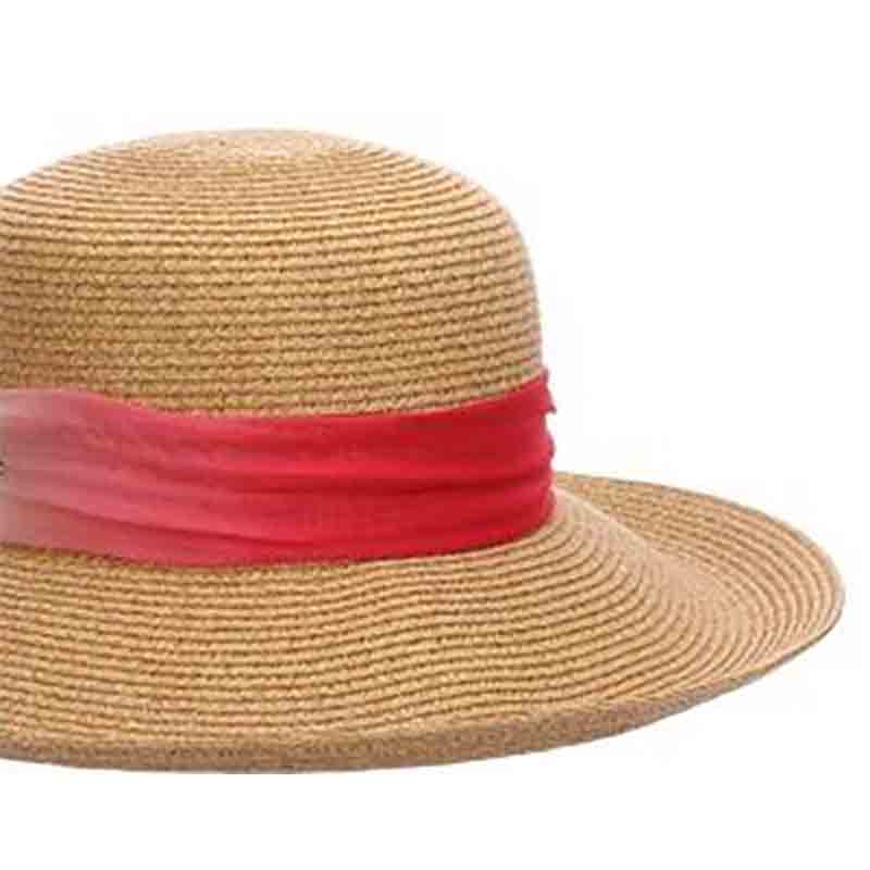 Pinned Up Brim Sun Hat with Tie Dye Chiffon Scarf - Scala Collezione Facesaver Hat Scala Hats LP324fc Fuchsia  