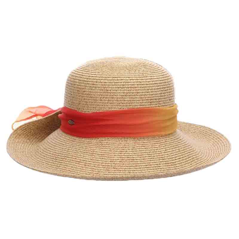Pinned Up Brim Sun Hat with Tie Dye Chiffon Scarf - Scala Collezione Facesaver Hat Scala Hats LP324or Orange  