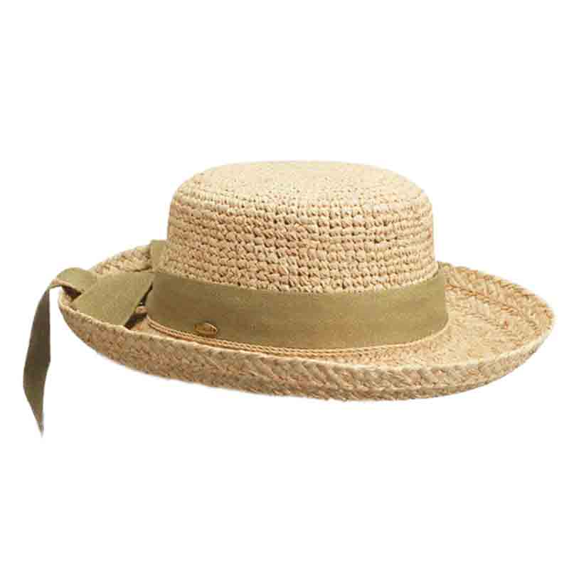 Marino Hand Crocheted Raffia Up Turned Brim Hat - Scala Collezione Kettle Brim Hat Scala Hats lr103tp Taupe band  