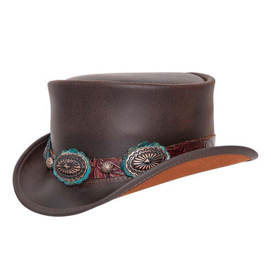 Marlow Leather Top with Bronze Concho, Brown - Steampunk Hatter Top Hat Head'N'Home Hats MWmarlowBS Brown Small 