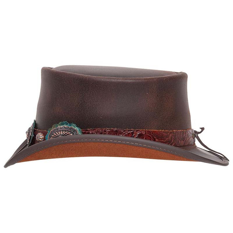 Marlow Leather Top with Bronze Concho, Brown - Steampunk Hatter Top Hat Head'N'Home Hats    