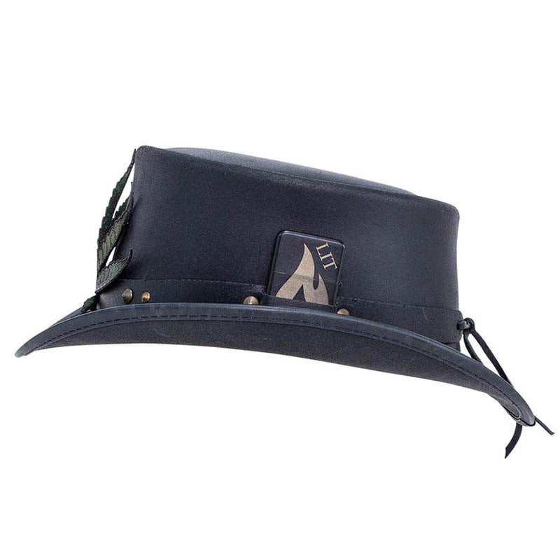 Marlow Leather Top Hat IT'S LIT, Black - Steampunk Hatter Top Hat Head'N'Home Hats    