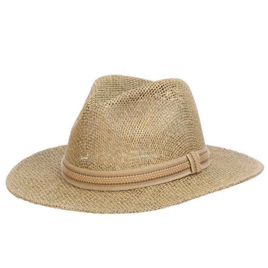 Matte Toyo Safari Hat with Ribbon Band Overlay - Scala Hats for Men Safari Hat Scala Hats MS456-NAT1 Natural S/M ( 56 - 57 cm) 