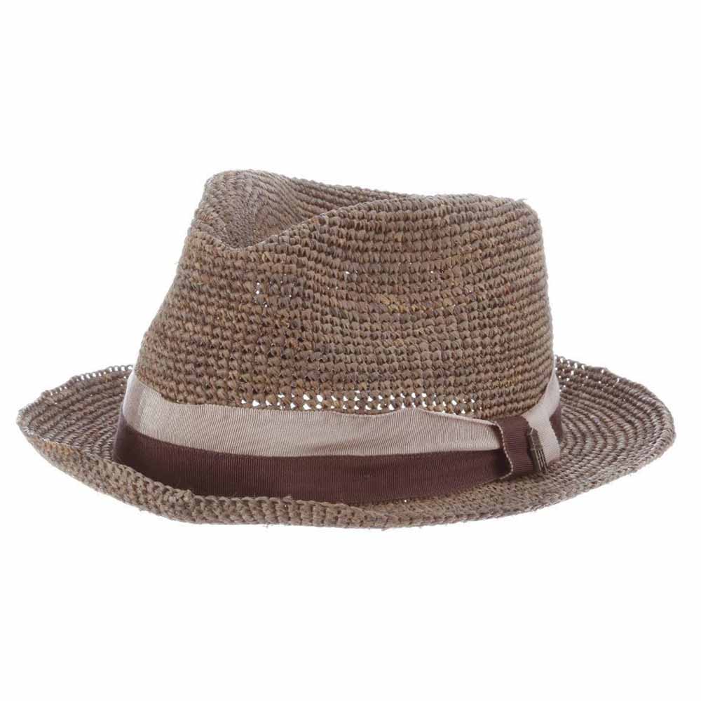 Matteo Crochet Raffia Fedora Hat - Brooklyn Hat Co Fedora Hat Brooklyn Hat BKN1615-GRY2 Grey Medium (22 3/8")