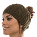 Cable Knit Messy Bun Beanie - DNMC Beanie Boardwalk Style Hats    