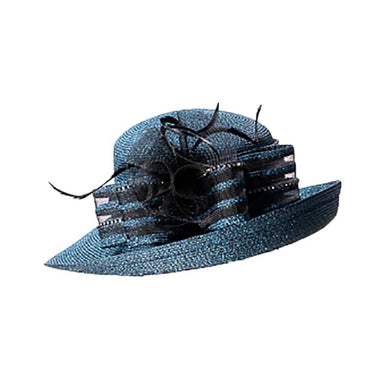 Turquoise and Black Off Face Metallic and Rhinestone Dress Hat - KaKyCO Dress Hat KaKyCO 331762-tq Turquoise  