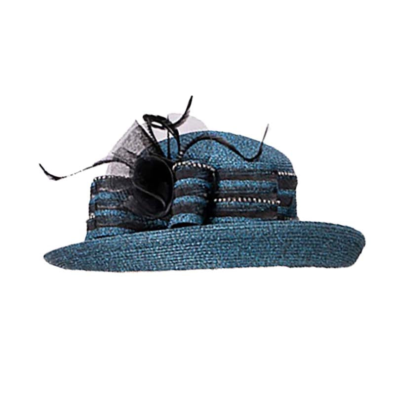 Turquoise and Black Off Face Metallic and Rhinestone Dress Hat - KaKyCO, Dress Hat - SetarTrading Hats 