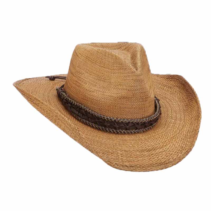 Missoula Bangkok Toyo Cowboy Hat with Braided Whip Band - Scala Hats Cowboy Hat Scala Hats ms418tts Toast S/M (56 -57 cm) 
