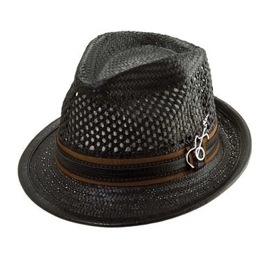 Mohican Vented Crown Straw Fedora Hat - Carlos Santana Hats Fedora Hat Santana Hats san206bkX Black L/XL (59.5 cm) 