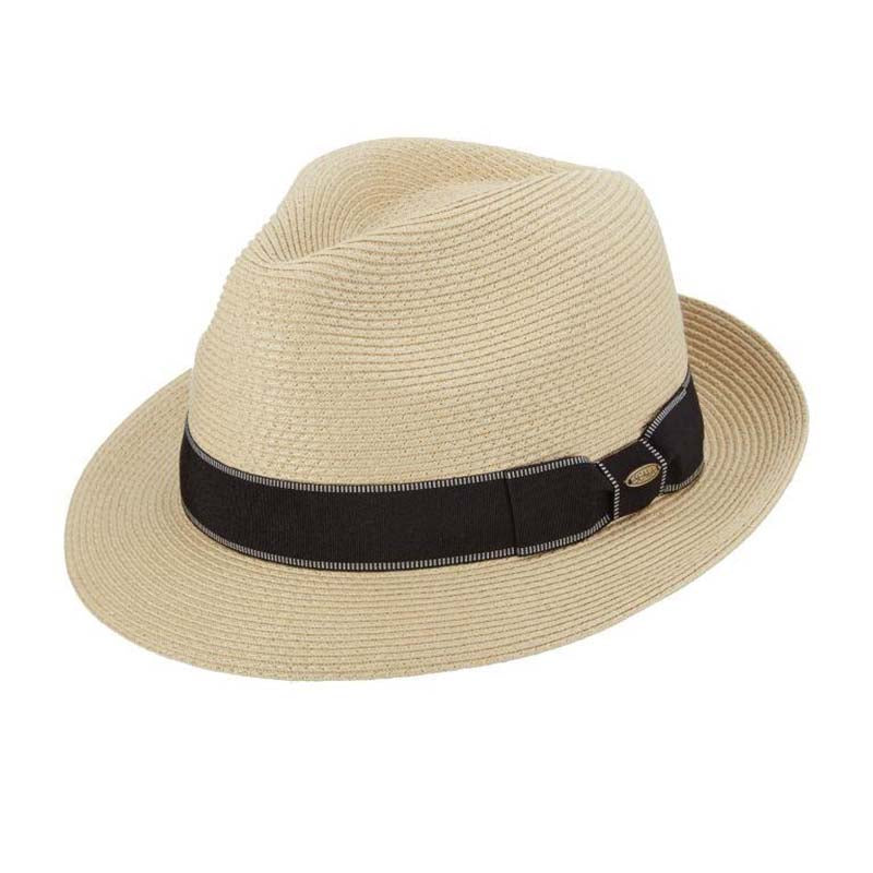 Microbraid Fedora Hat with Black Stitched Band - Scala Hats for Men Fedora Hat Scala Hats MS397-NAT2 Natural Small/Medium (56-57 cm) 