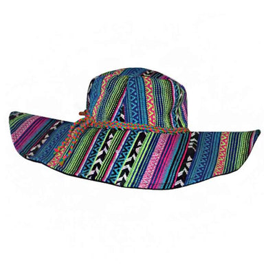 Aztec Pattern Striped Bohemian Hat - America and Beyond, Wide Brim Hat - SetarTrading Hats 