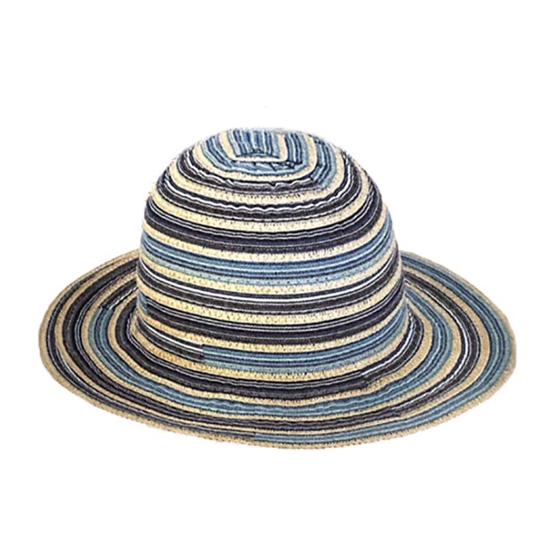 Petite Multi Tone Ribbon Hat with Chin Strap - Sunny Dayz™ Bucket Hat Sun N Sand Hats HKYOS174A Blue Small (54 cm) 