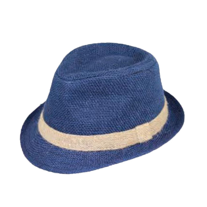 Small Heads Navy Blue Linen Fedora Hat  - Jeanne Simmons Hats Fedora Hat Jeanne Simmons js1007 Navy XS (54 cm) 