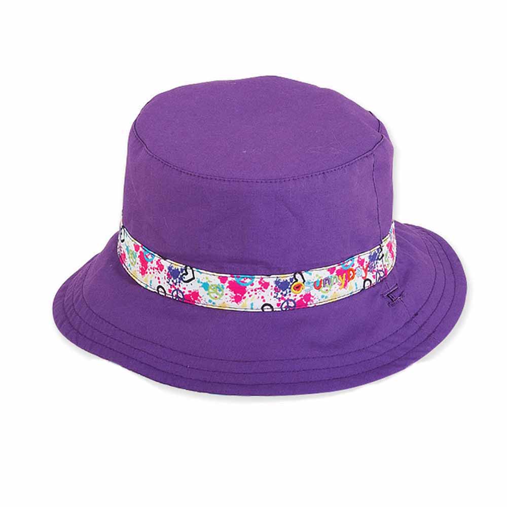 Small Heads Peace Splatter Reversible Cotton Bucket Hat - Sunny Dayz™ Bucket Hat Sun N Sand Hats HKYML161 Purple M/L (55 cm) 