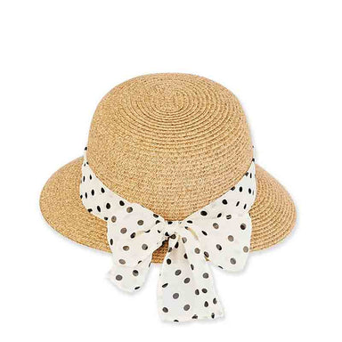 Petite Asymmetrical Brim Hat with Polka Dot Sash - Sunny Dayz Hat Cloche Sun N Sand Hats HKYOS203 Natural Small (54 cm)