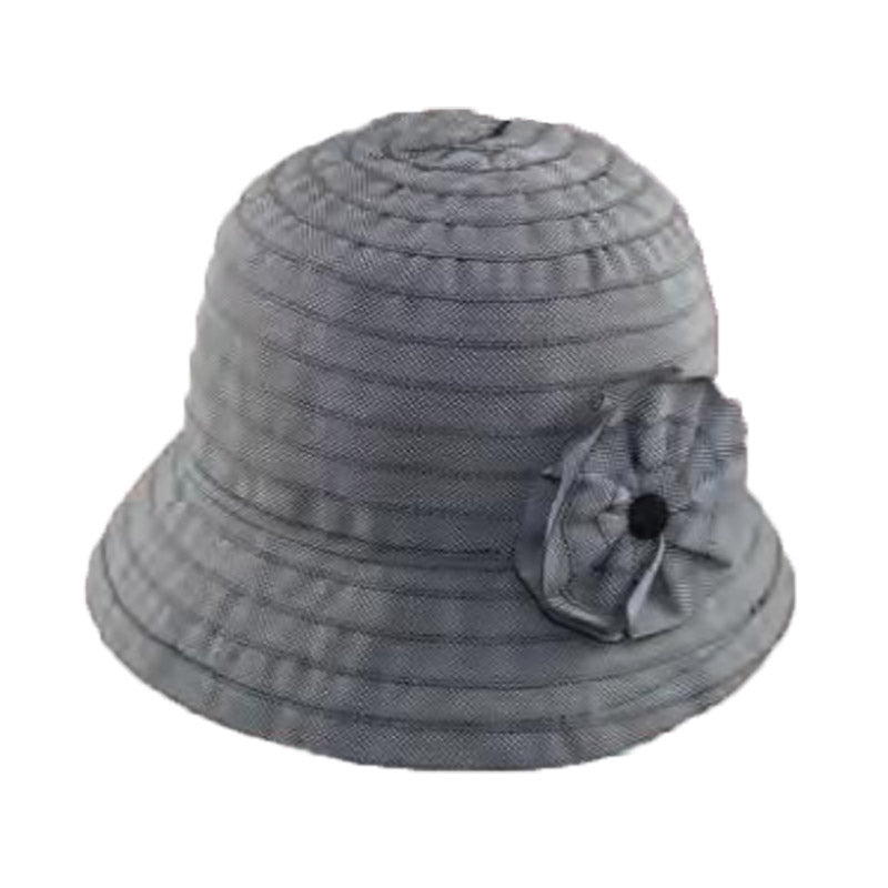 Petite Ribbon Cloche Hat with Flower - JSA Hats Black / Small (55 cm)