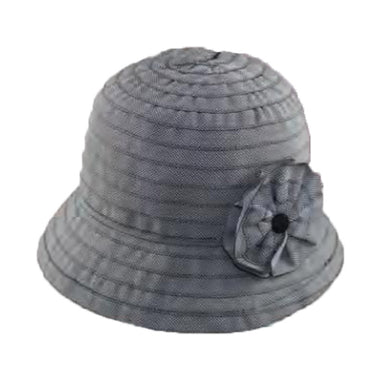 Petite Ribbon Cloche Hat with Flower - JSA Hats Cloche Jeanne Simmons js9326bk Black Small (55 cm) 