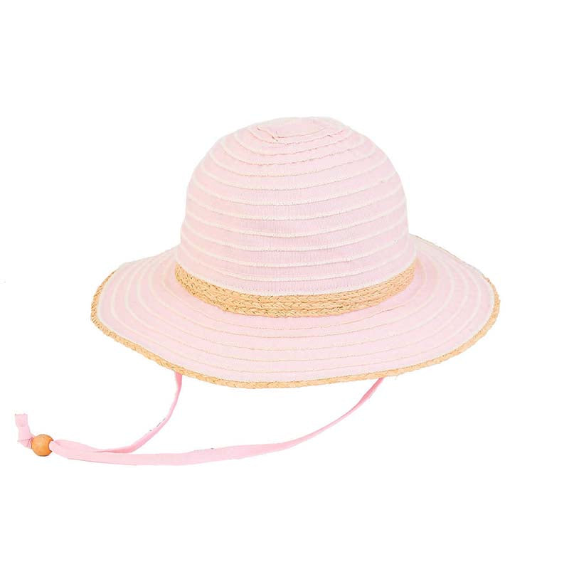 Petite Two Tone Ribbon Floppy Hat with Chin Strap - Sunny Dayz™ Wide Brim Sun Hat Sun N Sand Hats HK228A Pink Small (54 cm) 