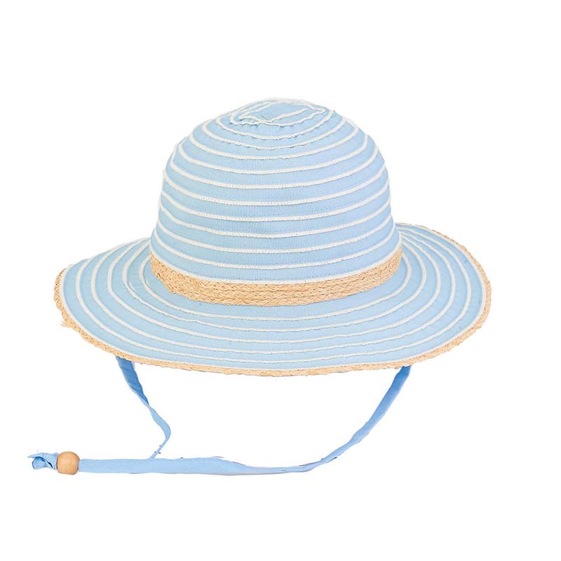 Petite Two Tone Ribbon Floppy Hat with Chin Strap - Sunny Dayz™ Wide Brim Sun Hat Sun N Sand Hats HK228B Blue Small (54 cm) 