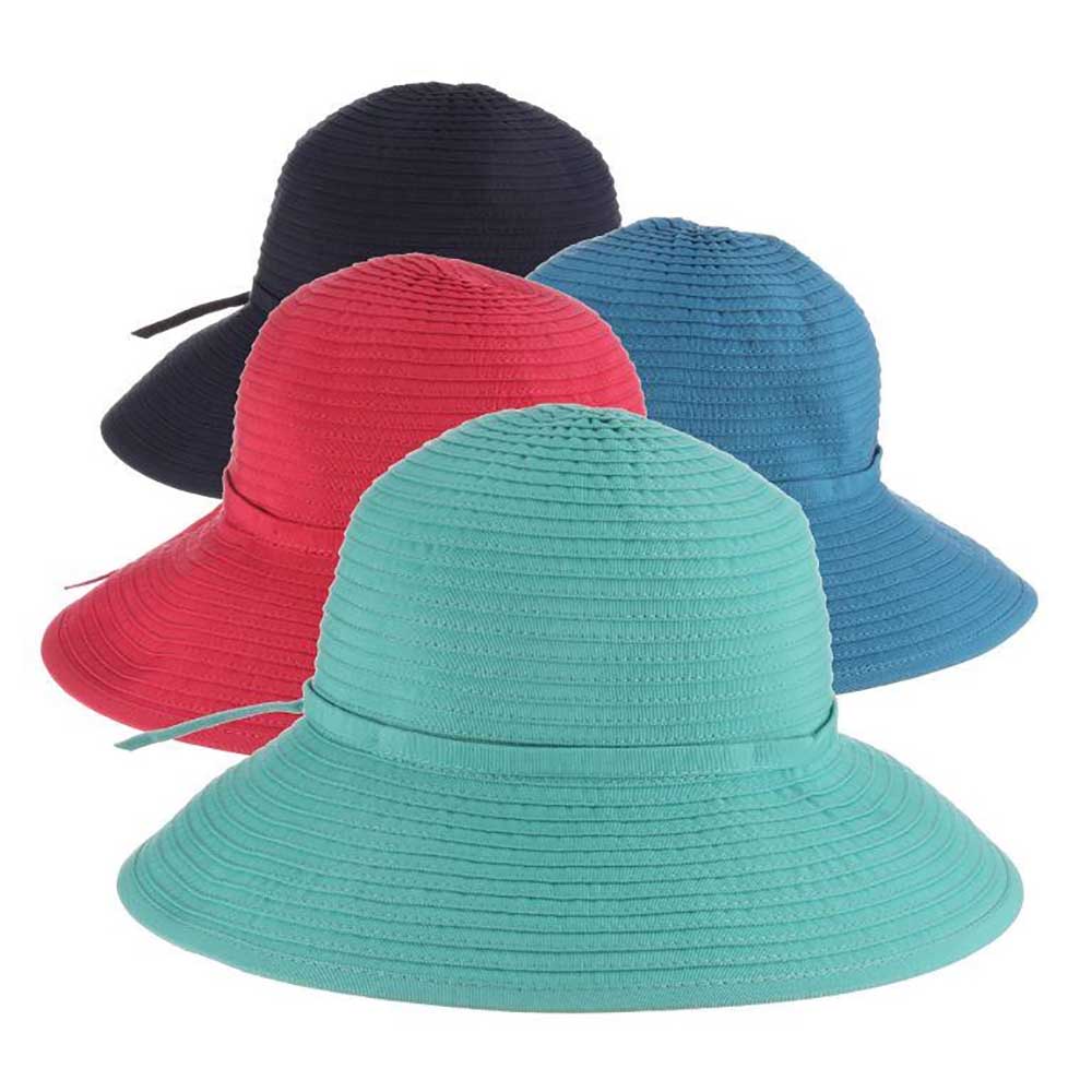 Small Heads Shapeable Brim Packable Ribbon Bucket Hat - Scala Kids Wide Brim Hat Scala Hats    