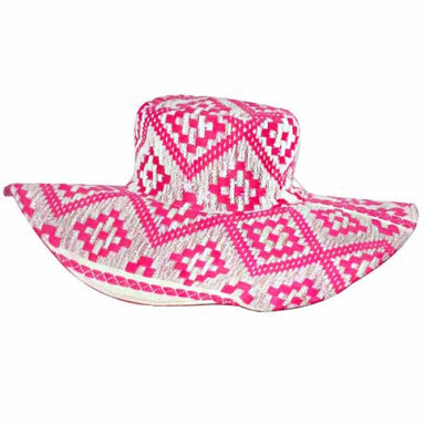 Pink Jacquard Bohemian Hat - America and Beyond Wide Brim Hat America and Beyond ABAH-028 Hot Pink OS 