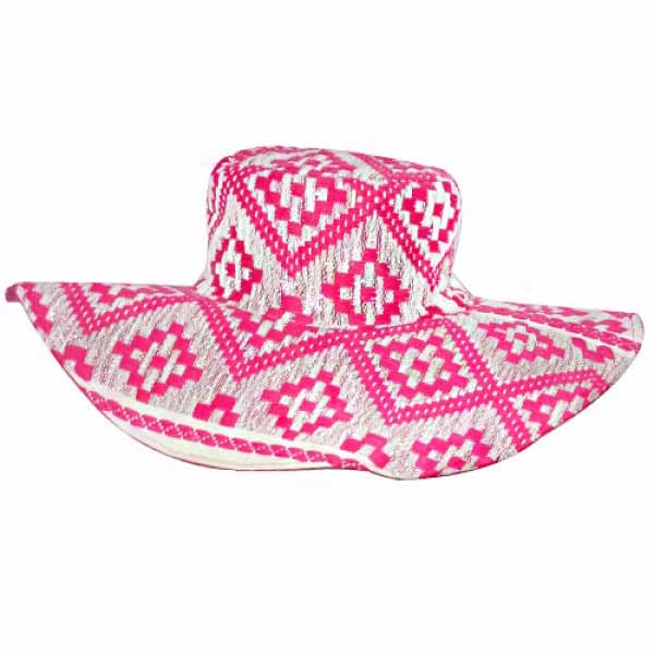 Pink Jacquard Bohemian Hat - America and Beyond, Wide Brim Hat - SetarTrading Hats 