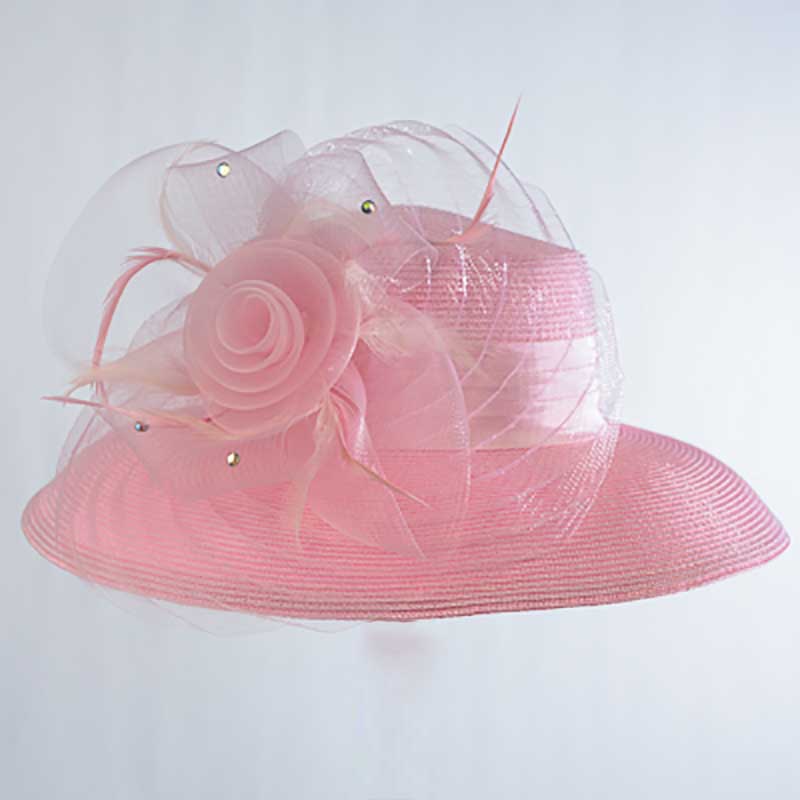 pink dress hats Women's Round Crown Organza Bow Dress Hat San Diego Hat Company