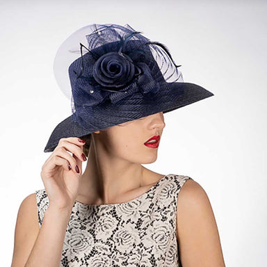 Flower with Pleats Down Brim Church Hat, Ice Blue - KaKyCO Flower with Pleats Down Brim Church Hat, Ice Blue - KaKyCO