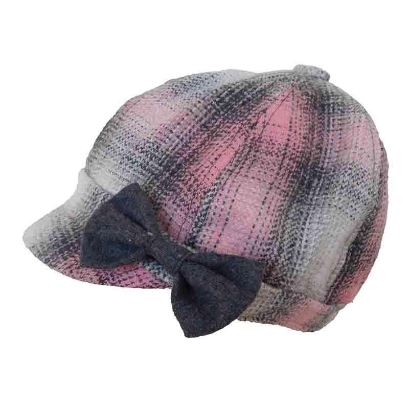 Plaid Jockey Cap with Bow by Jeanne Simmons Hats Cap Jeanne Simmons js7256pk Pink  