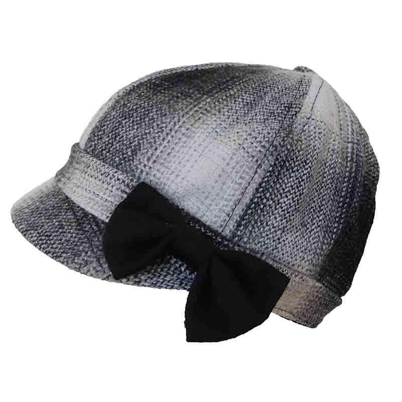 Plaid Jockey Cap with Bow by Jeanne Simmons Hats Cap Jeanne Simmons js7256gy Grey  