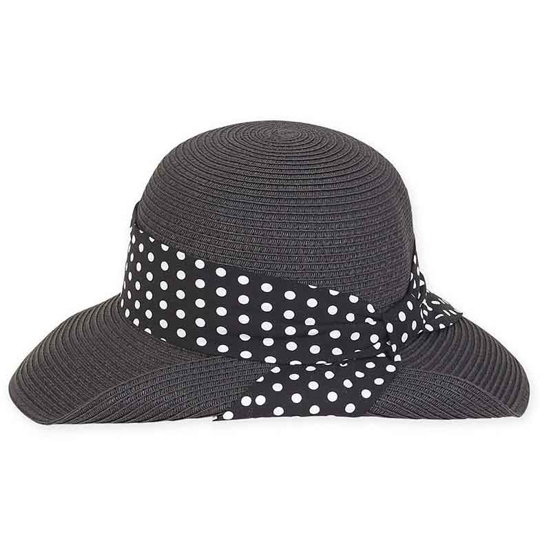 Polka Dot Band Pinned Up Brim Sun Hat  - Sun 'N' Sand Hats Facesaver Hat Sun N Sand Hats HH2497B Black / White M (57 cm) 