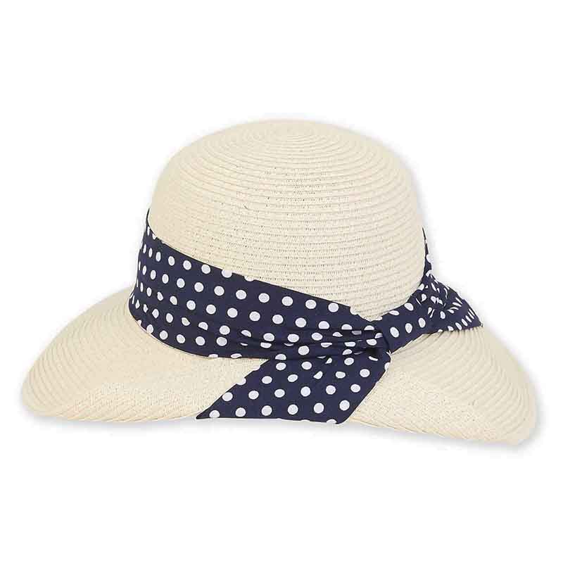 Polka Dot Band Pinned Up Brim Sun Hat  - Sun 'N' Sand Hats Facesaver Hat Sun N Sand Hats HH2497A Ivory / Navy M (57 cm) 