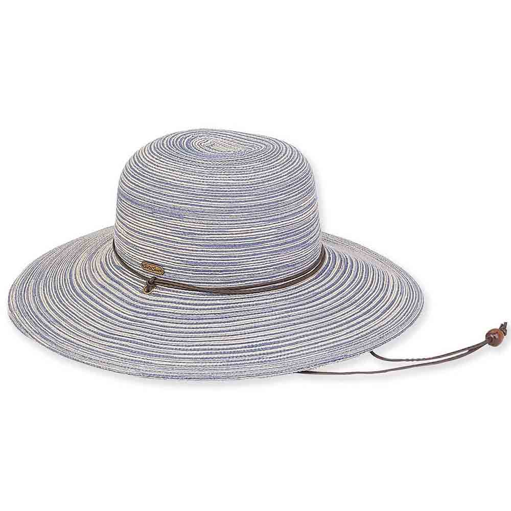 Polybraid Wide Brim Sun Hat with Chin Cord - Sun 'N' Sand Hats Wide Brim Sun Hat Sun N Sand Hats HH2156E Blue Medium (57 cm) 