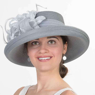 Kettle Brim Polystraw Dress Hat with Flower - KaKyCO Dress Hat KaKyCO 301849-gy Grey  