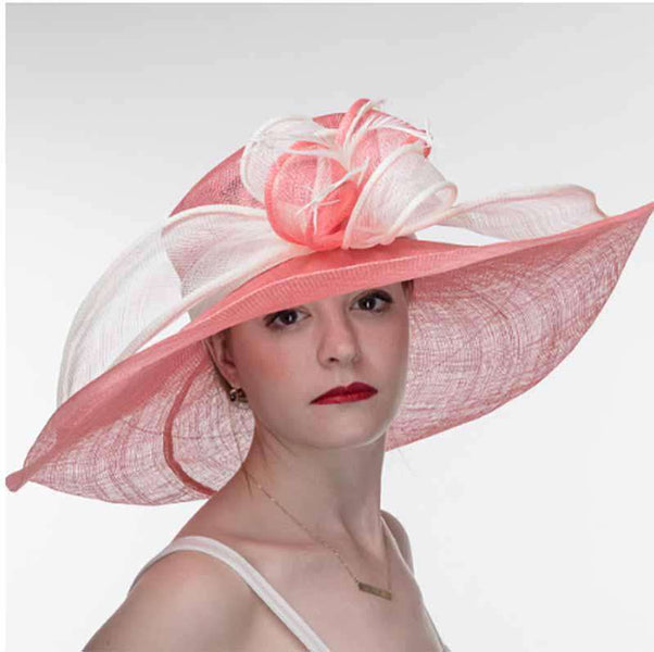 Porcelain Rose and Ivory Two Tone Large Brim Sinamay Hat 
