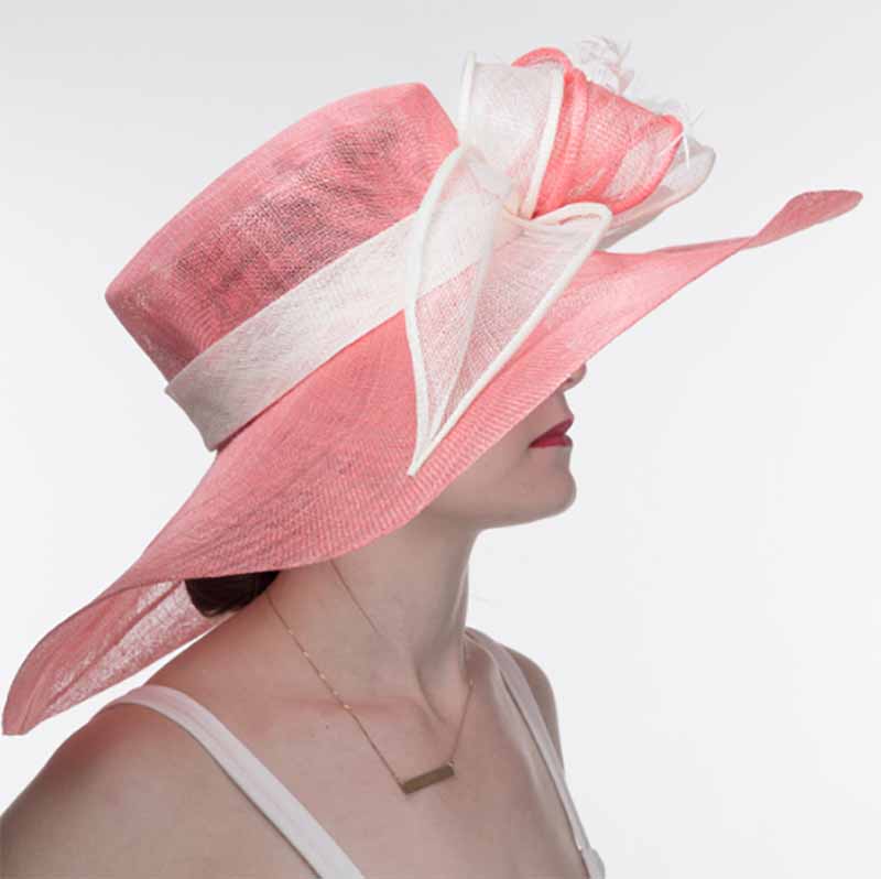 Sinamay rose dress hat M489( Rose Pink/ivory)kentucky Derby Hat, Church Hat  main image 3