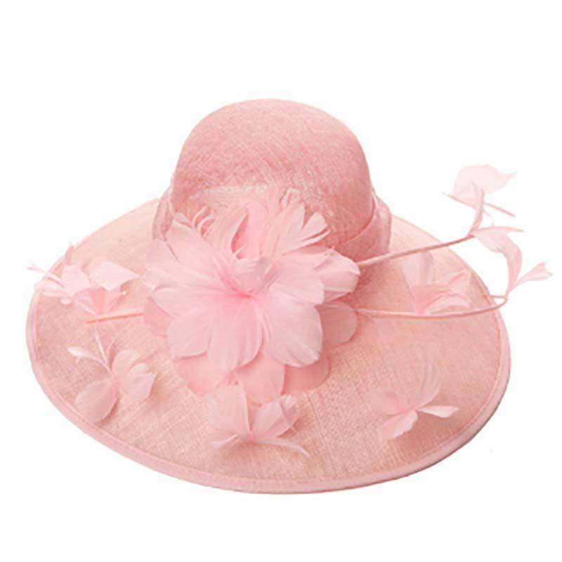 Sinamay Dress Hat with Quill and Butterfly Feathers and Flowers Dress Hat Something Special Hat PT7701PK Pink  