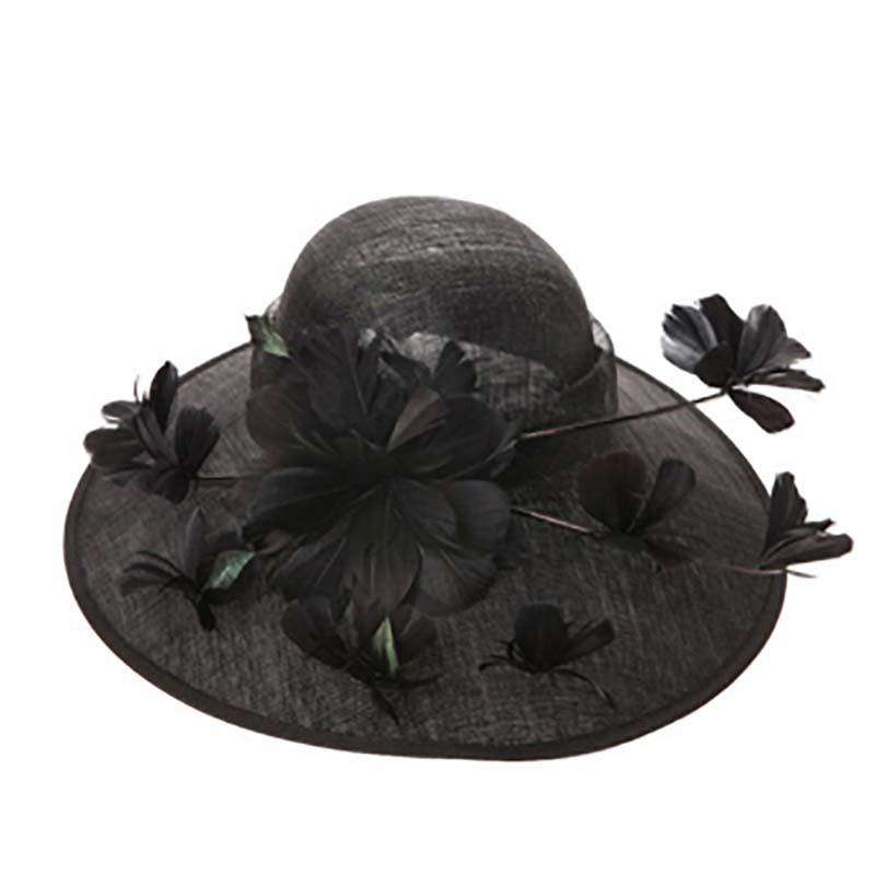 Sinamay Dress Hat with Quill and Butterfly Feathers and Flowers, Dress Hat - SetarTrading Hats 