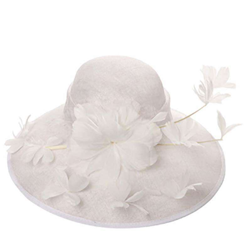 Sinamay Dress Hat with Quill and Butterfly Feathers and Flowers, Dress Hat - SetarTrading Hats 
