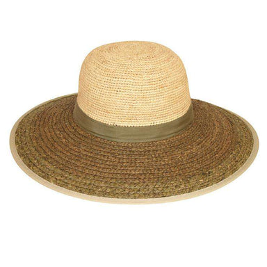Two Tone Raffia Beach Hat with Bow Wide Brim Hat Something Special LA WSRA494NT Olive  