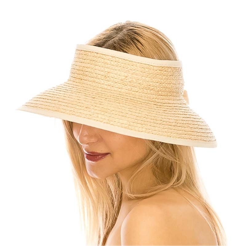 Natural Raffia Wrap Around Sun Visor Hat - Boardwalk Style Visor Cap Boardwalk Style Hats    