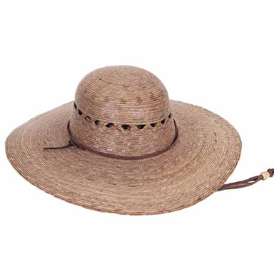 Lattice Vented Burnt Palm Leaf Ranch Hat with Chin Strap - Tula Hats Wide Brim Sun Hat Tula Hats TU1-1105 Burnt Palm Medium (57 cm)