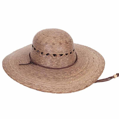 Large Size Women's Hats: Vented Palm Leaf Ranch Hat with Chin Strap - Tula Hats Wide Brim Sun Hat Tula Hats TU1-1105 Burnt Palm Large (58 cm) 
