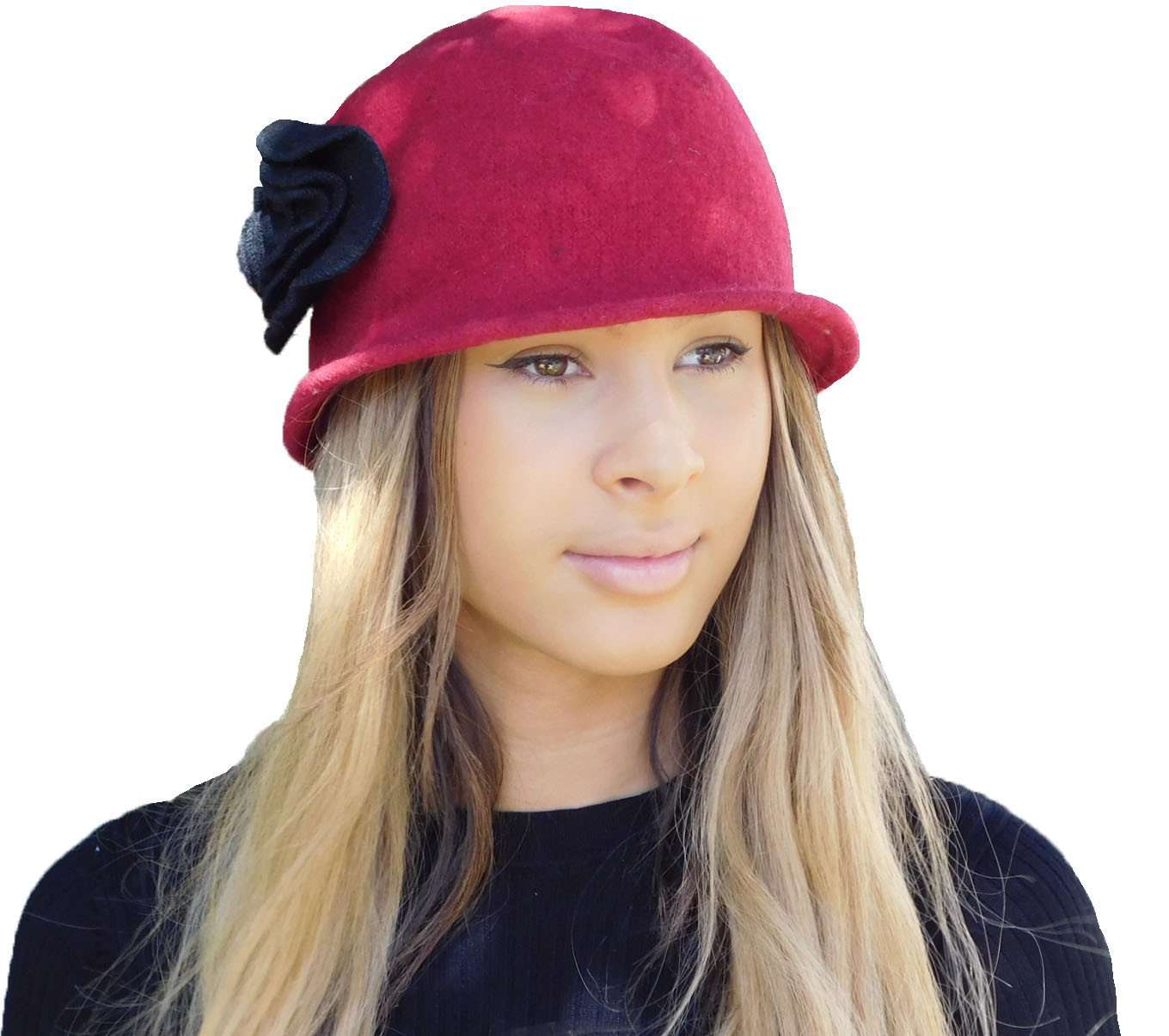Red Cloche with Black Rose Beanie Boardwalk Style Hats    