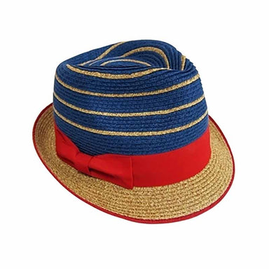 Red and Navy Striped Straw Fedora Hat - Boardwalk Style Fedora Hat Boardwalk Style Hats da7960nv Navy M (57 cm)