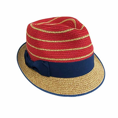 Red and Navy Striped Straw Fedora Hat - Boardwalk Style Fedora Hat Boardwalk Style Hats da7960rd Red M (57 cm)