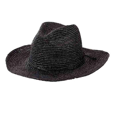 Women's Pinched Crown Crochet Raffia Fedora Safari Hat San Diego Hat Company RHM6005bk Black  